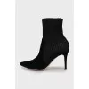 Suede ankle boots with textile inserts