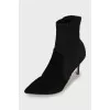 Suede ankle boots with textile inserts