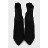 Suede ankle boots with textile inserts
