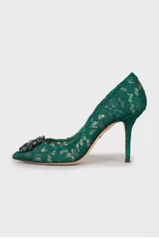 Lace shoes decorated with rhinestones
