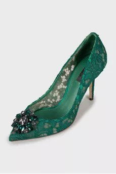 Lace shoes decorated with rhinestones