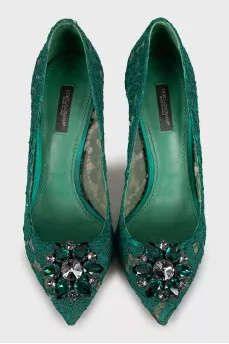 Lace shoes decorated with rhinestones