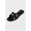 Leather slides with metallic decor