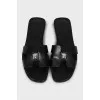 Leather slides with metallic decor