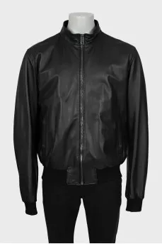 Men's leather jacket with high collar