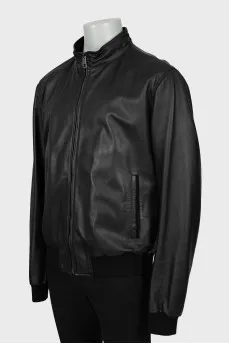 Men's leather jacket with high collar