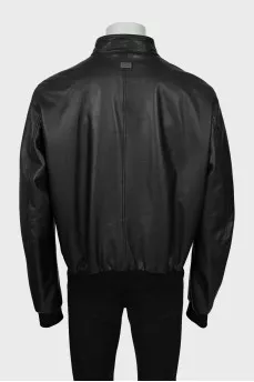 Men's leather jacket with high collar