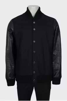Men's bomber jacket with leather sleeves