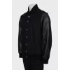 Men's bomber jacket with leather sleeves