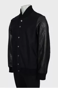 Men's bomber jacket with leather sleeves