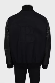 Men's bomber jacket with leather sleeves