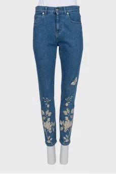 Джинсы slim fit с золотистой вышивкой