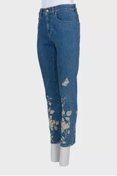 Джинсы slim fit с золотистой вышивкой