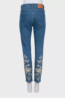 Джинсы slim fit с золотистой вышивкой