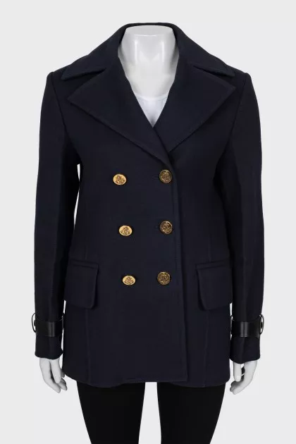 Wool coat with gold buttons