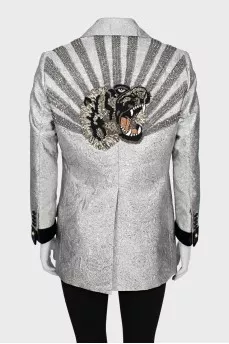 Silver jacket with beaded embroidery