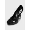 Black patent leather high heels