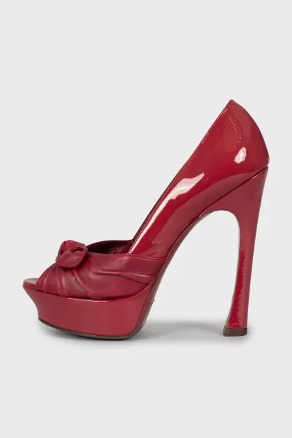 Red Leather Open Toe Shoes