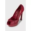 Red Leather Open Toe Shoes