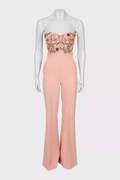 Suit with palazzo trousers and embroidery