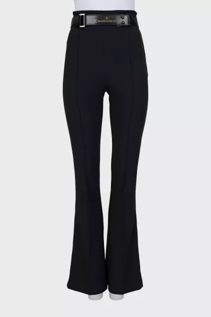 Black flared trousers with belt