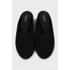 Suede mules with textile ties