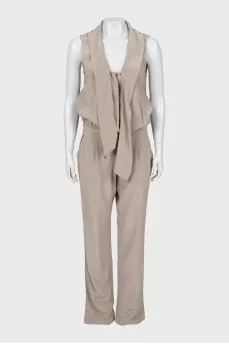 Silk jumpsuit with tie