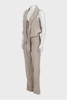 Silk jumpsuit with tie