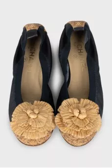 Leather ballet shoes decorated with flowers