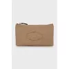 Textile clutch with brand logo