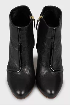 Leather ankle boots with patent leather inserts