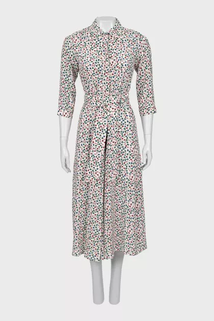 Midi dress with belted print