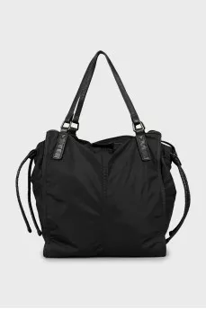 Textile shopper bag with leather handles