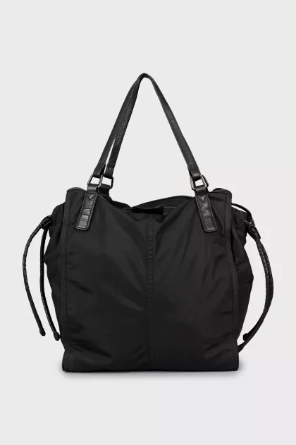 Textile shopper bag with leather handles