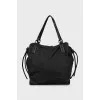 Textile shopper bag with leather handles
