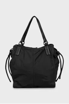 Textile shopper bag with leather handles