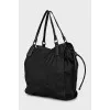 Textile shopper bag with leather handles