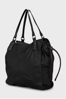 Textile shopper bag with leather handles