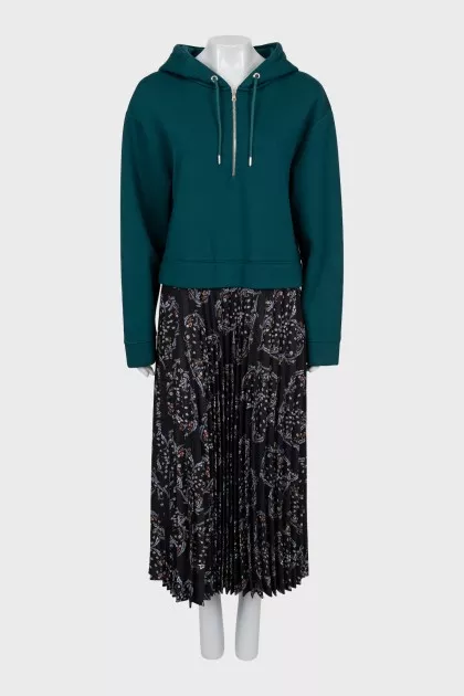 Slip dress with pleated hem