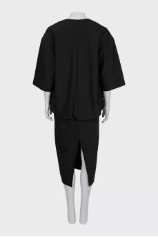 Black dress with plunging neckline