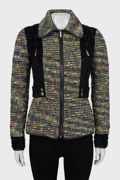 Tweed jacket with fur inserts