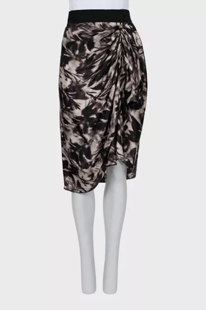 Printed silk skirt with draping