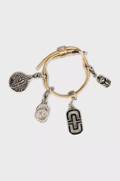 Leather bracelet with silver charms