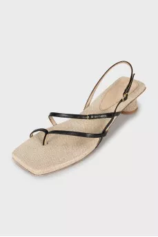 Textile sandals with leather straps
