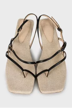 Textile sandals with leather straps