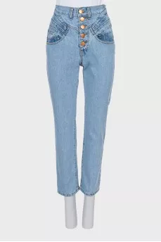 Jeans with buttons and raised seams