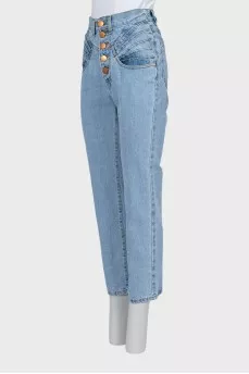 Jeans with buttons and raised seams