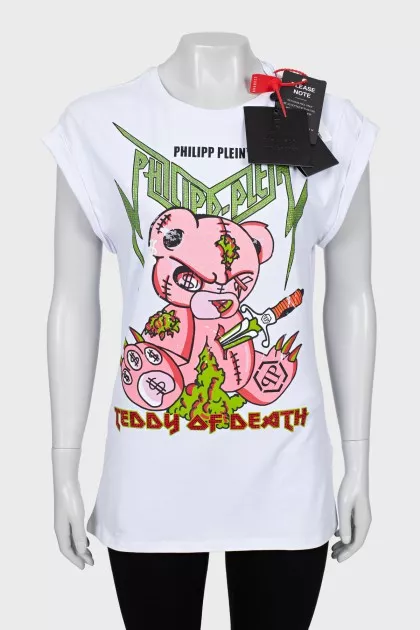Slim fit T-shirt with print and tag