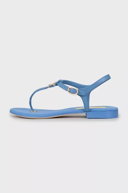 Blue sandals with silver logo