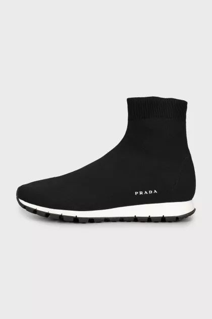 Textile sneakers with white logo